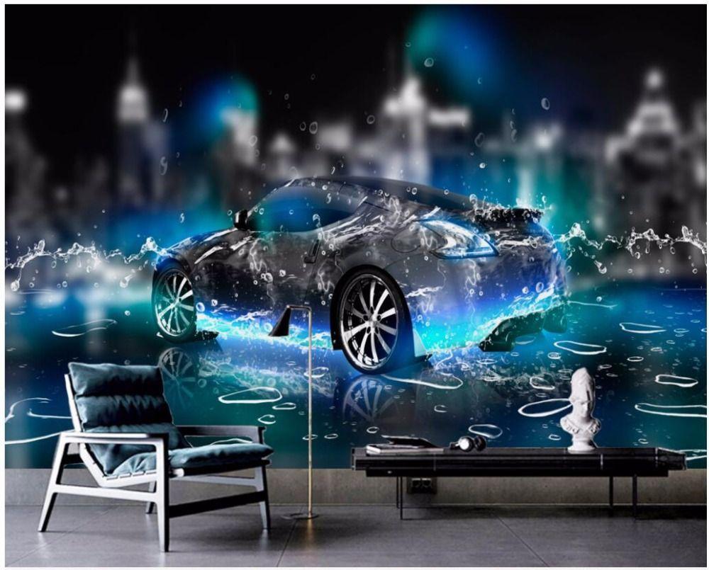 1000x805 3D wallpaper custom photo Water sports car living room decoration