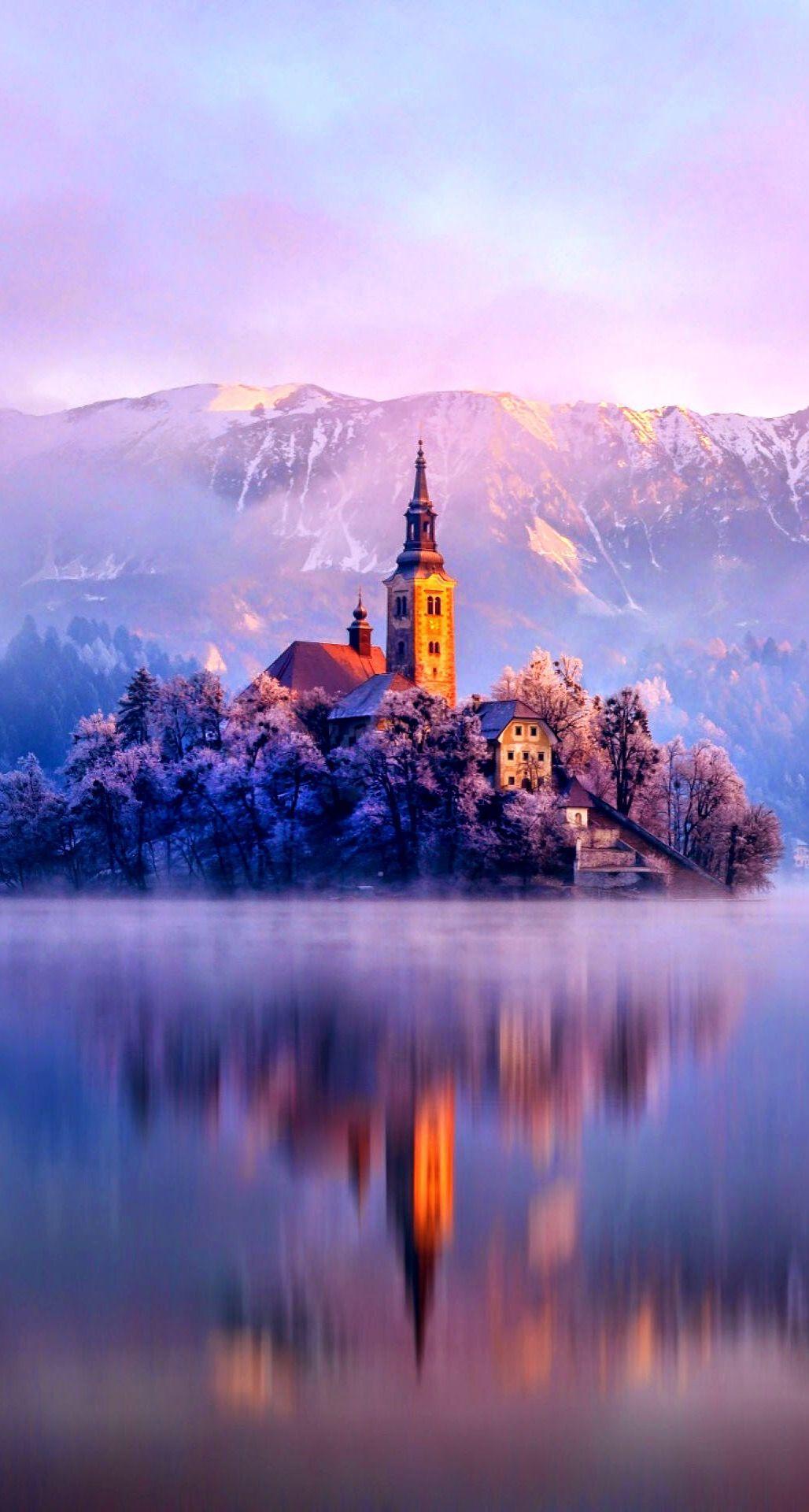 1028x1920 Lake Monastery Fortress Winter iPhone 6 Plus HD Wallpaper HD