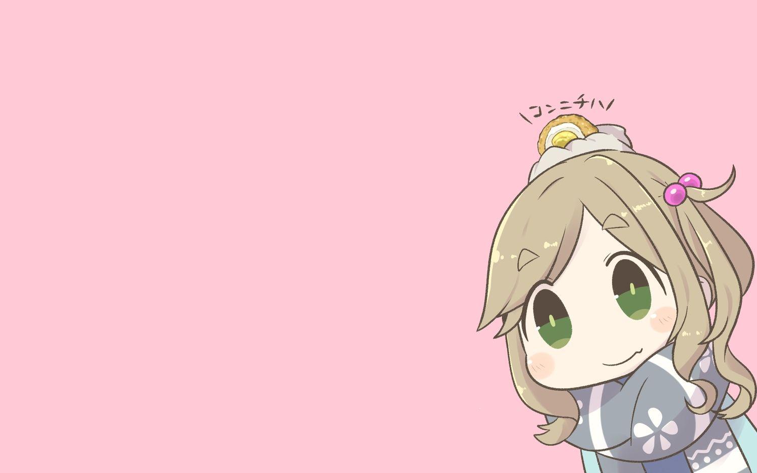 1500x938 chibi food green eyes inishie inuyama aoi pink scarf yuru
