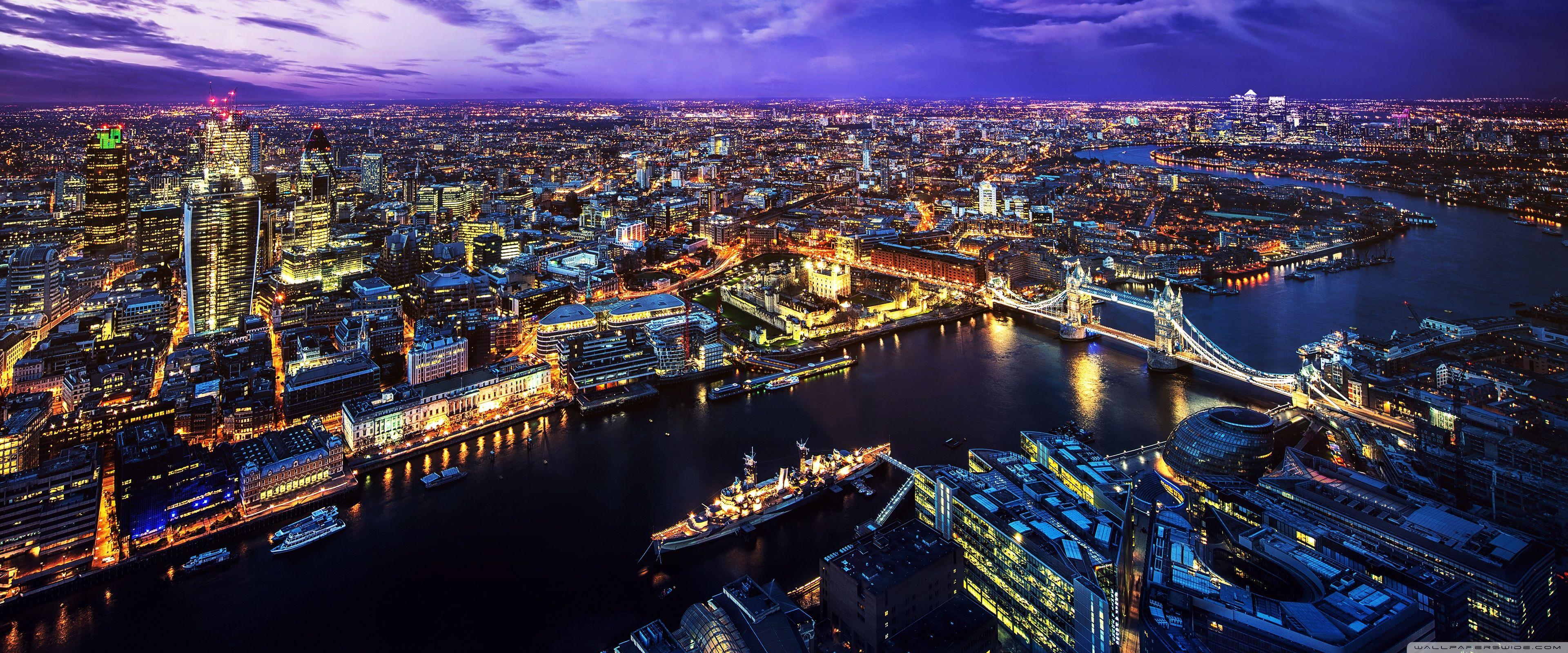 3840x1600 LONDON SKYLINE AT NIGHT Ultra HD Desktop Background Wallpaper for : Widescreen & UltraWide Desktop & Laptop : Multi Display, Dual & Triple Monitor : Tablet