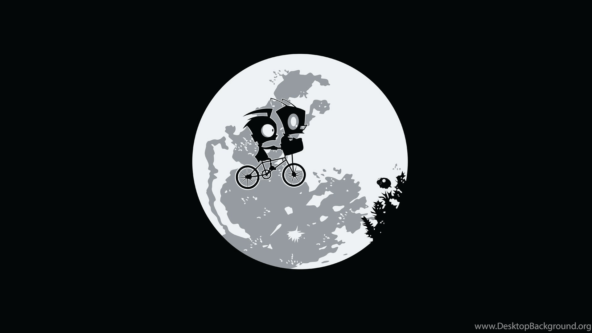 1920x1080 Invader Zim, Moon, Cartoon, Black And White HD Wallpaper Desktop Background