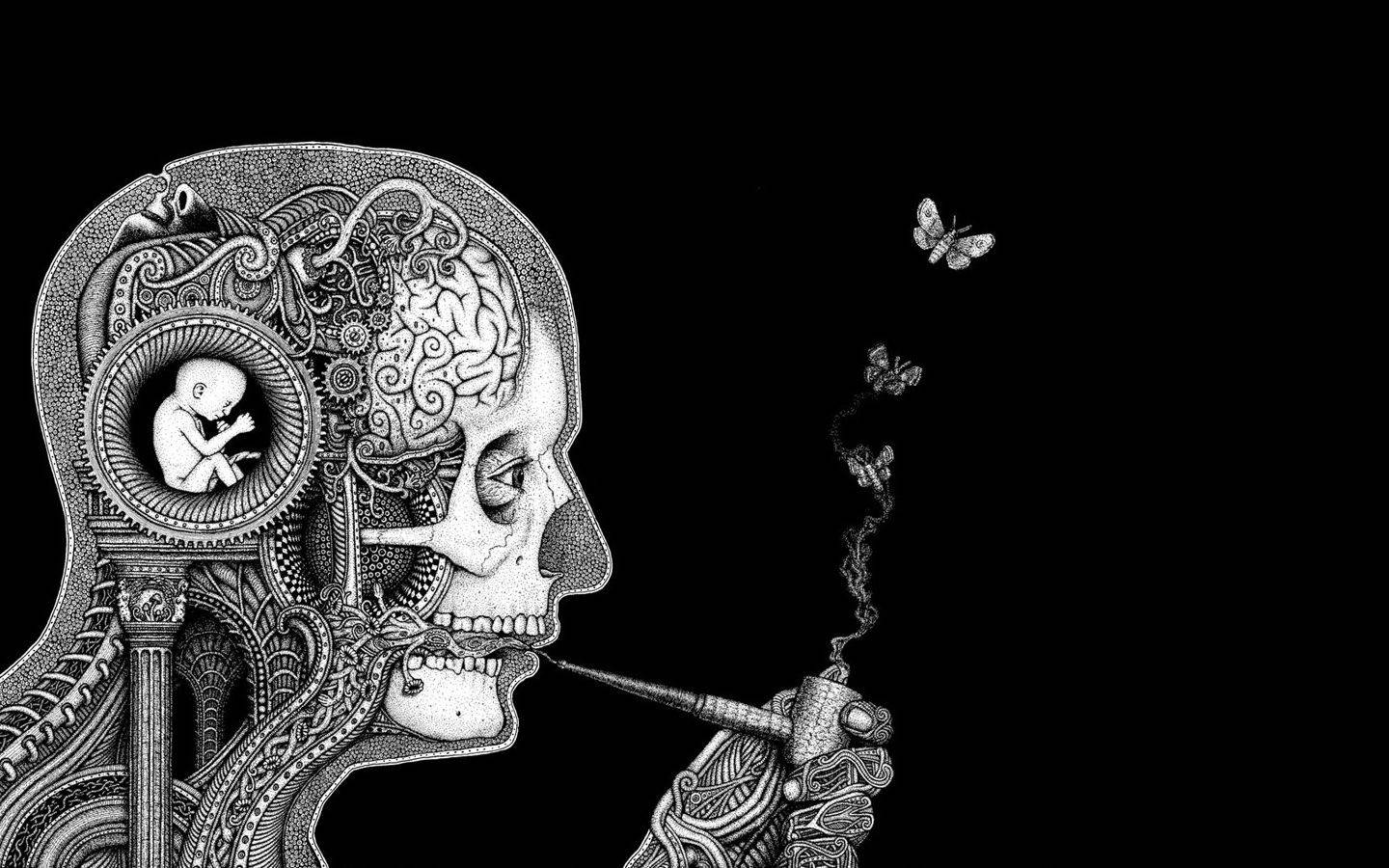 1440x900 Creepy Man Smoking Butterflies