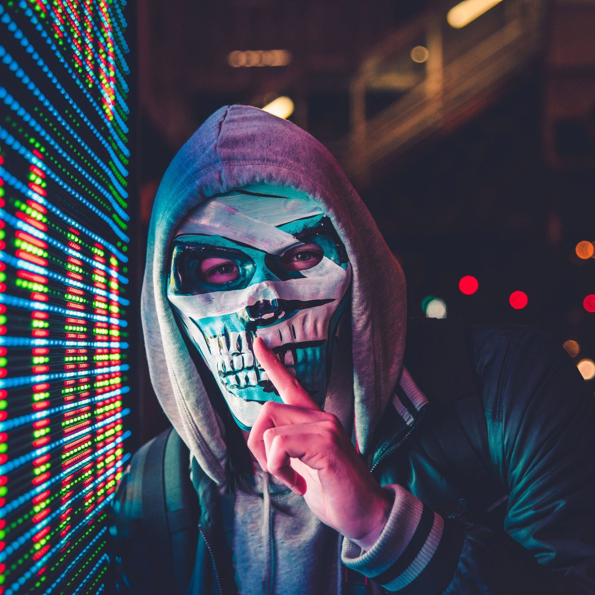 2048x2048 Mask Wallpaper 4K, Hoodie, Person, Scary