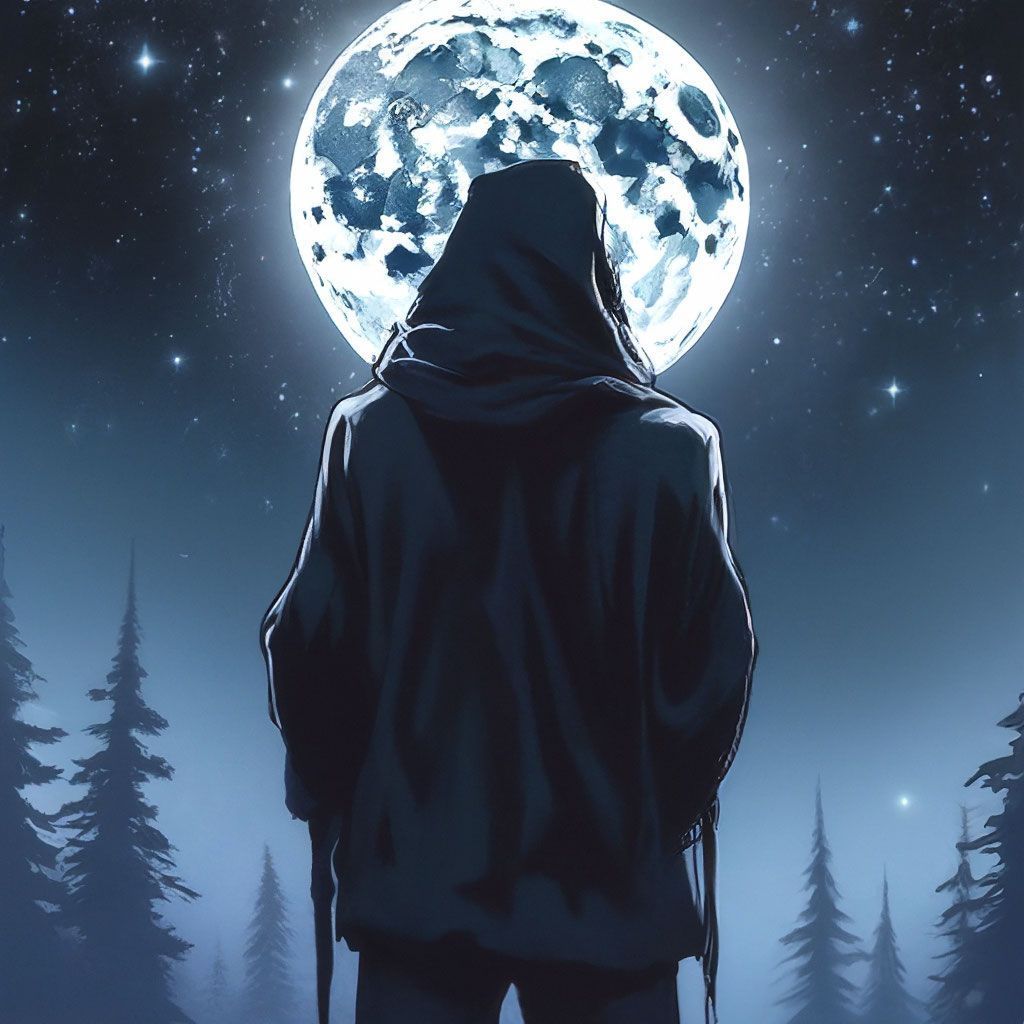 1024x1024 Creepy crescent moon, creepy man