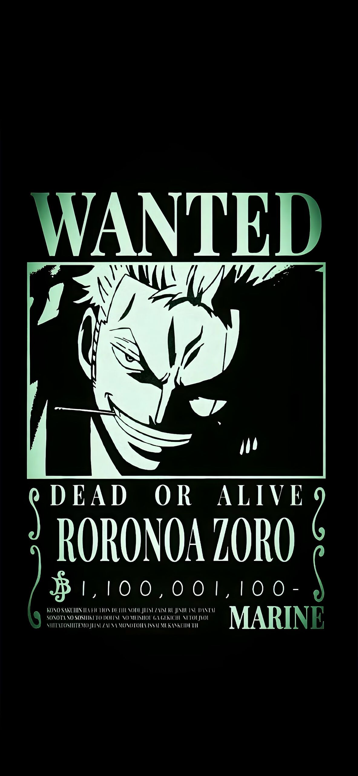 1183x2560 One Piece Zoro Wanted Poster Black