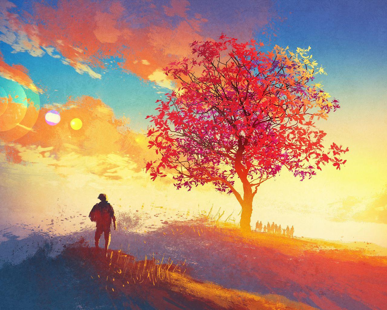 1280x1024 Autumn Season Tree 4k Artwork Painting 1280x1024