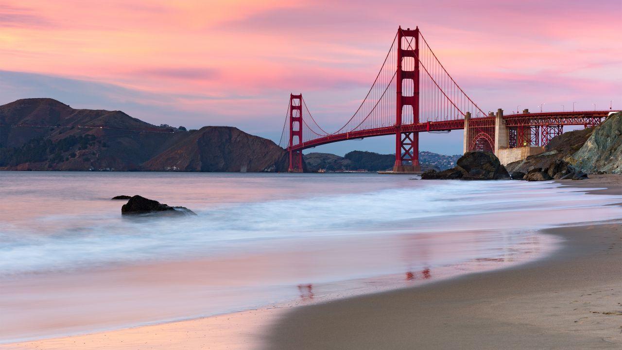 1280x720 Wallpaper Golden Gate Bridge, Evening, Coastline, San