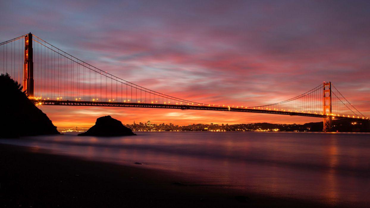 1244x700 Golden Gate Bridge Bridge San Francisco Sunset Beach Shore Ocean
