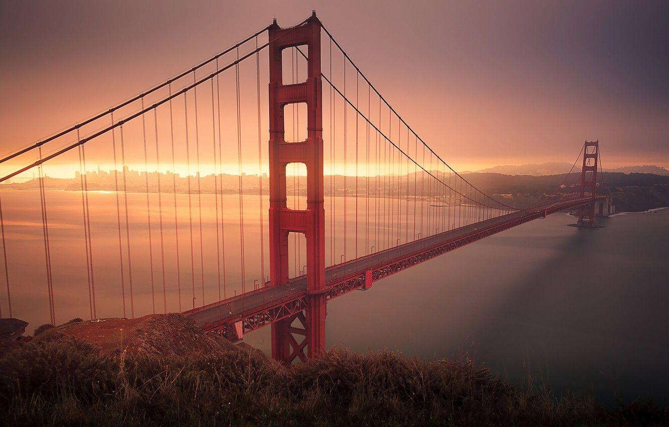 1332x850 Wallpaper The sun, Bridge, Morning, CA, Golden gate, San