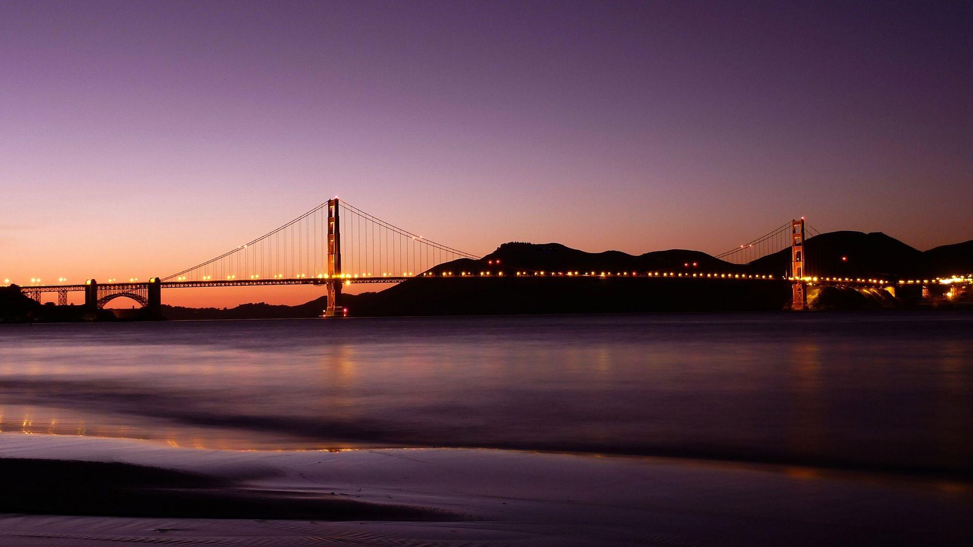 1920x1080 sunset, bridges, Golden Gate Bridge, San Francisco, sea, beaches