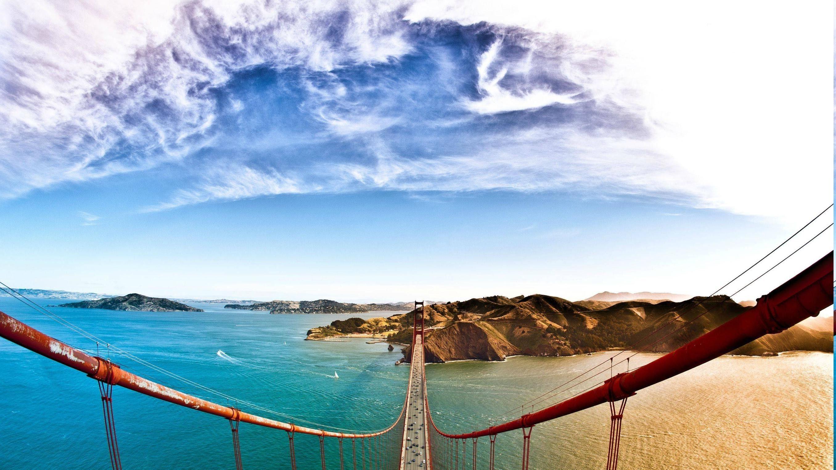 2712x1525 nature landscape water bridge hill trees