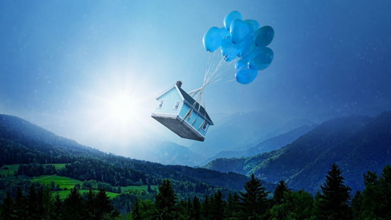 1280x720 Wallpaper House, Ballons, Dream, Surreal, Landscape, Magic, HD, 5K
