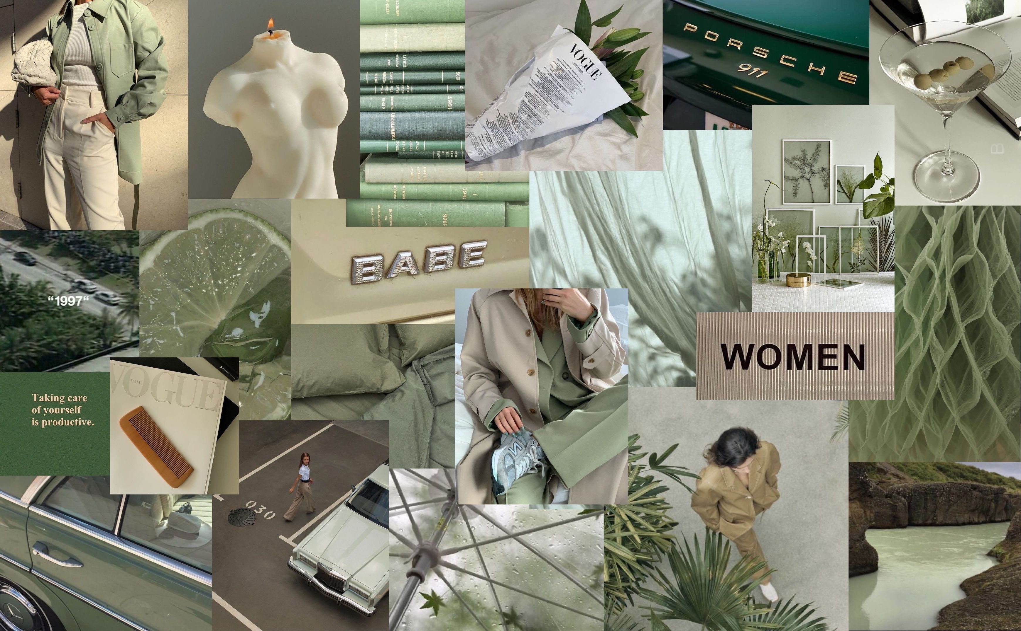 3480x2154 Sage Green Collage Wallpaper