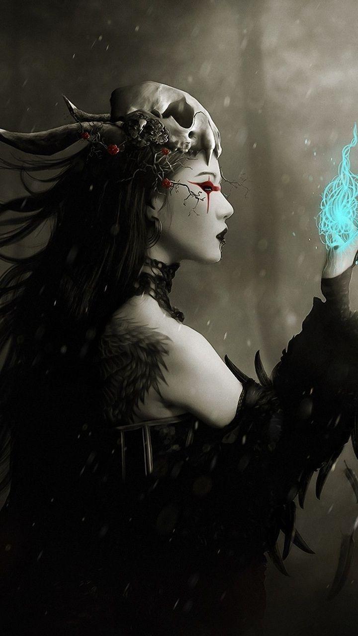 720x1280 art, profile, magic, girl, tattoo, feathers, forest