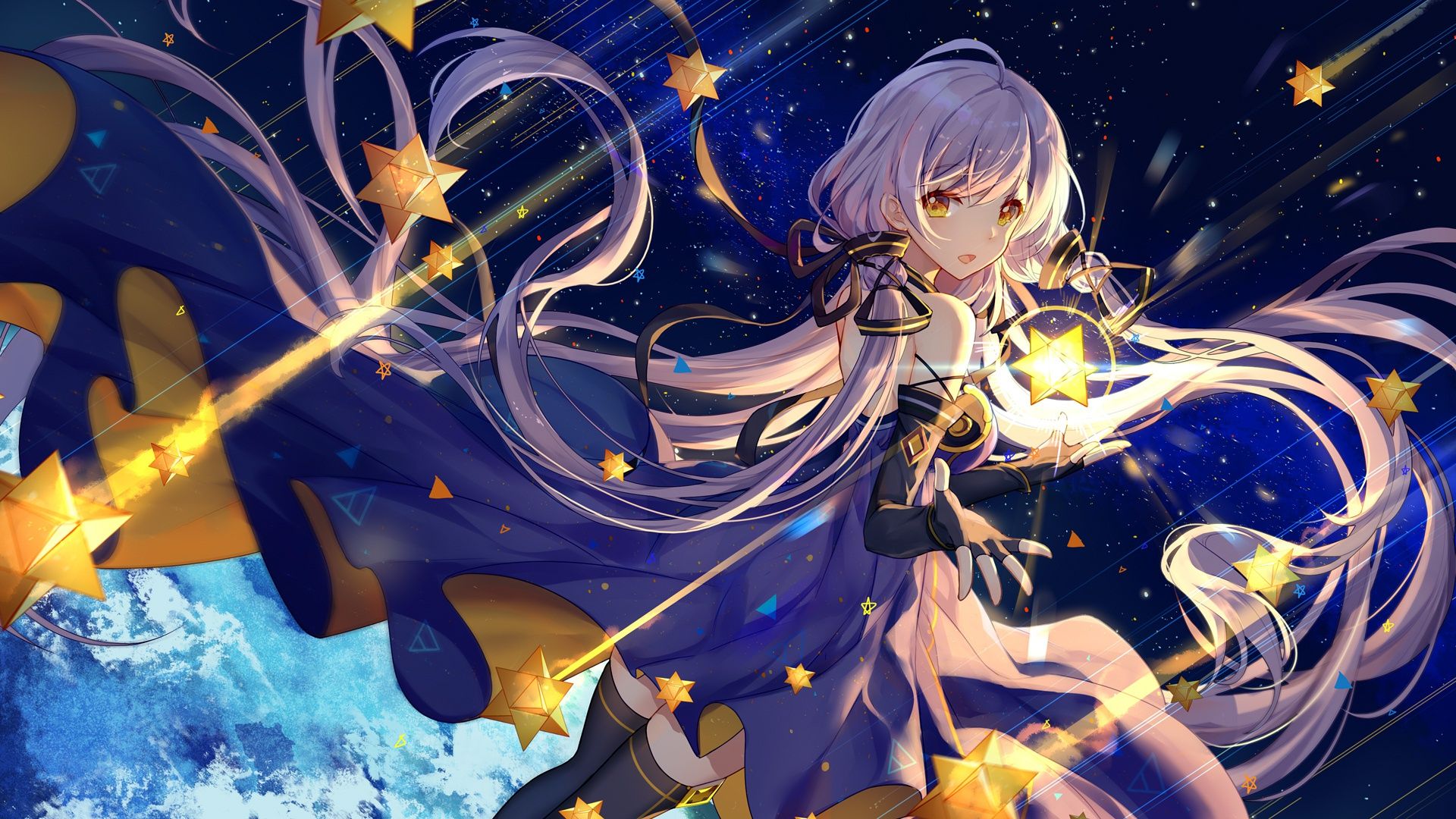 1920x1080 Wallpaper Girl, long hair, dress, anime
