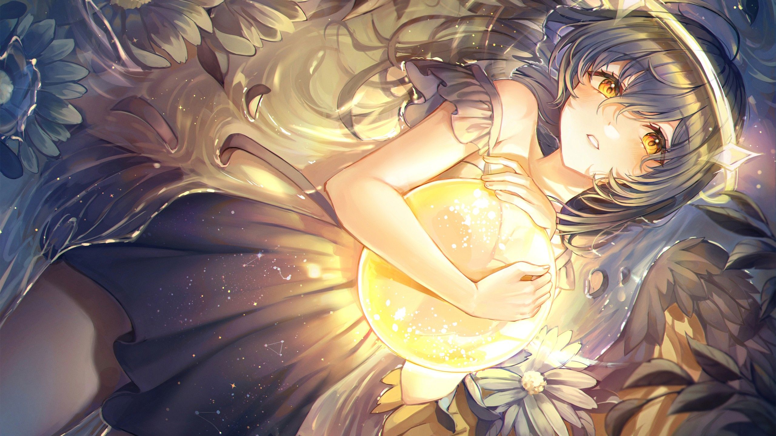 2560x1440 Yellow Eyes Anime Girl Light Background