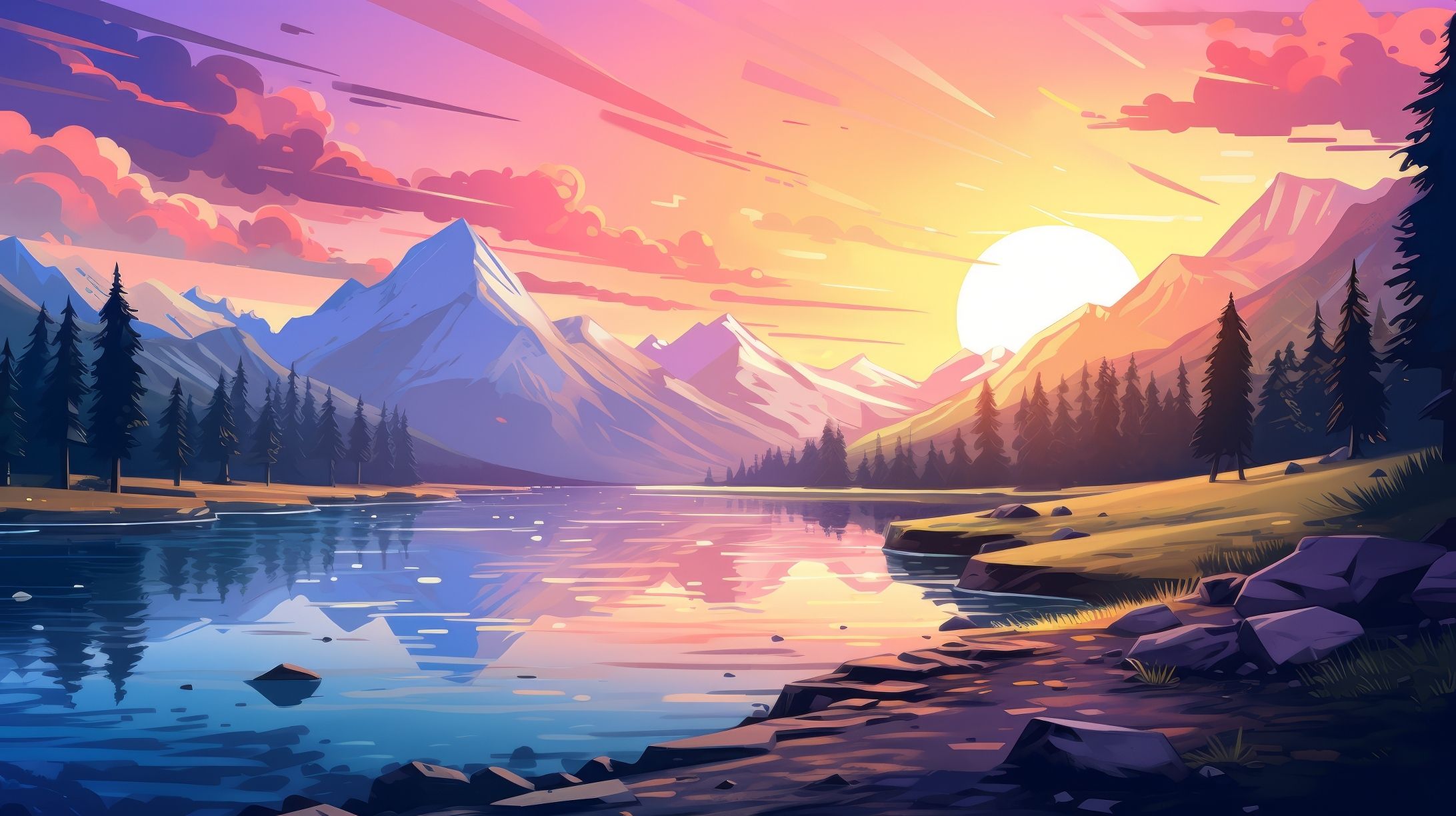 2184x1224 Landscape HD Colorful Sunrise Wallpaper