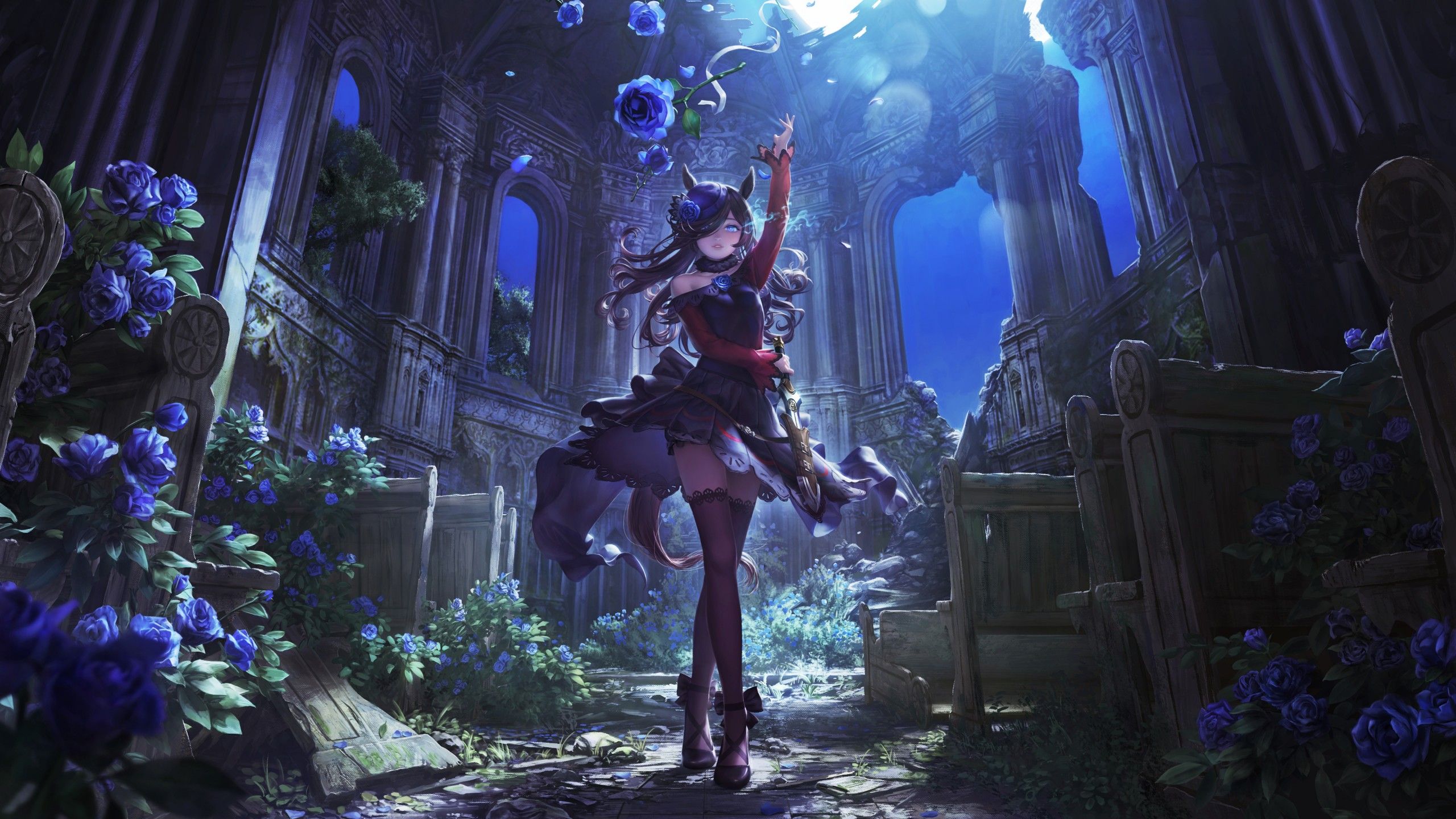 2560x1440 Anime Girl Red Black Dress 4K HD Anime