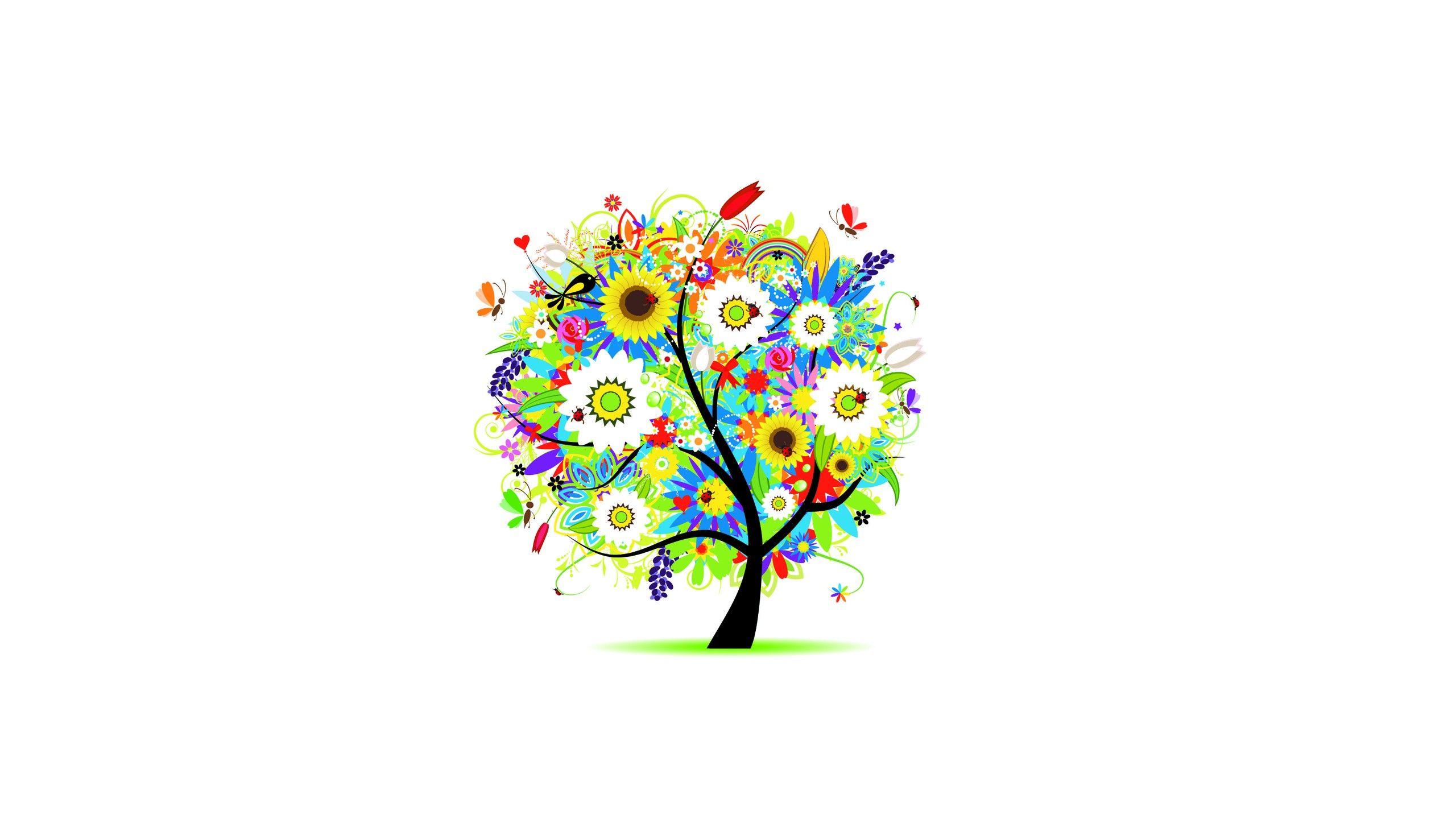 2560x1440 heart, Digital art, Minimalism, White background, Trees