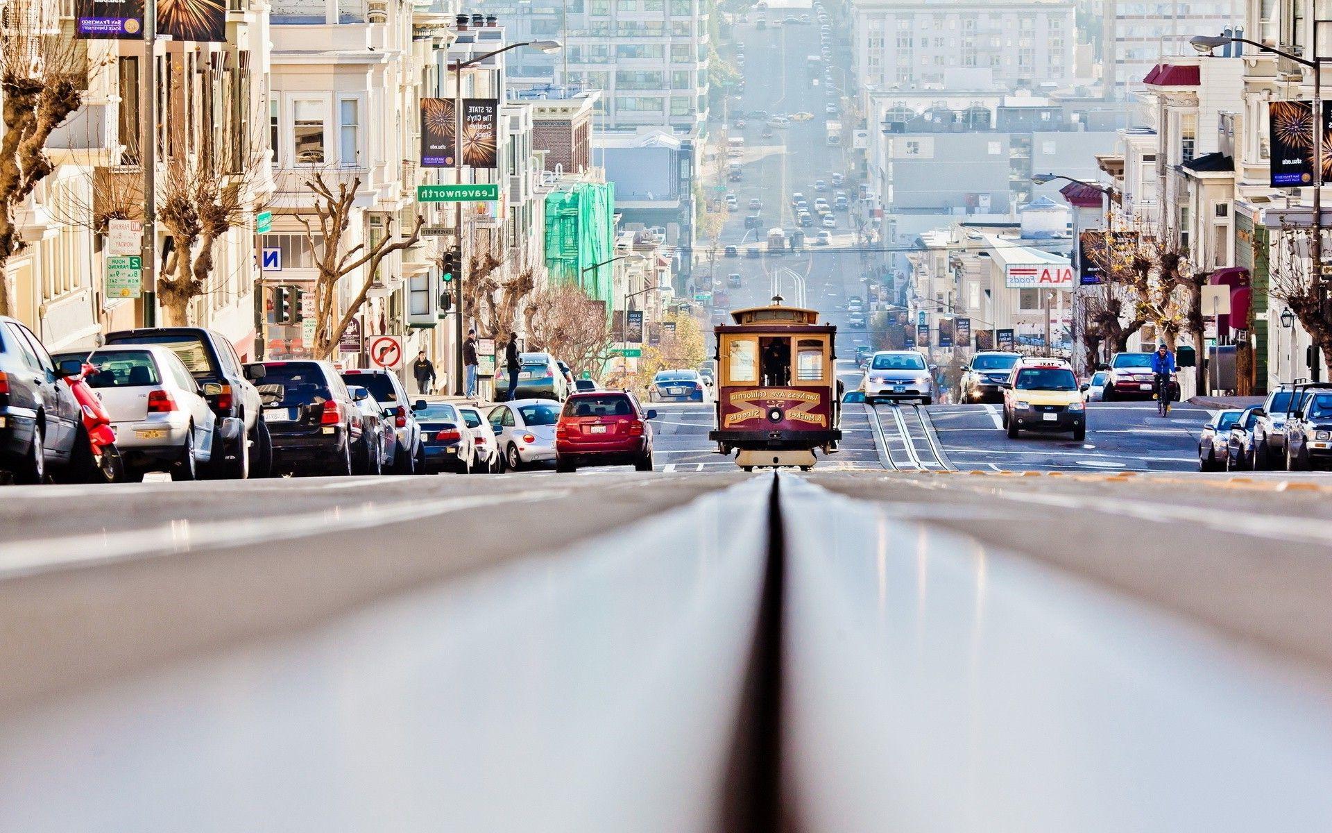 1920x1200 landscape closeup worms eye view street tram road