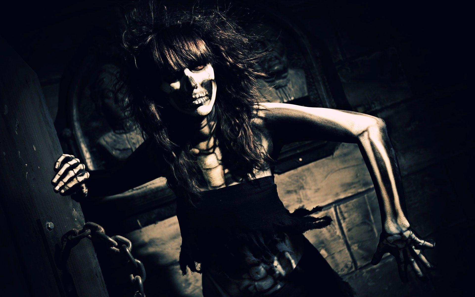 1920x1200 iPhone, Skull Spooky, Skeleton, Bones, Hq, Women, dark, Display, Scary, Creepy, Brunette, Horror, cartoon Wallpaper