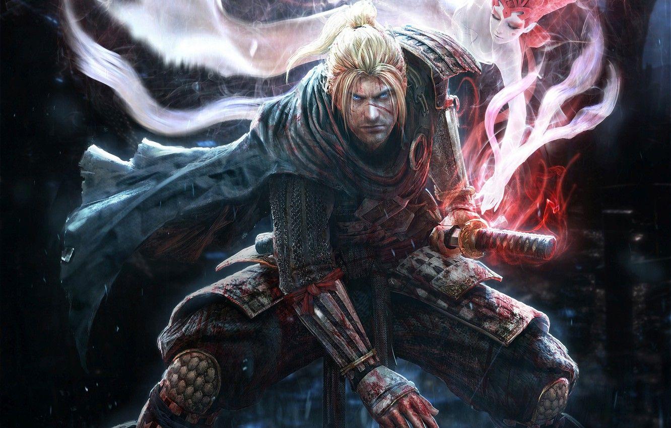 1332x850 Wallpaper look, rain, magic, blood, spirit, sword, katana