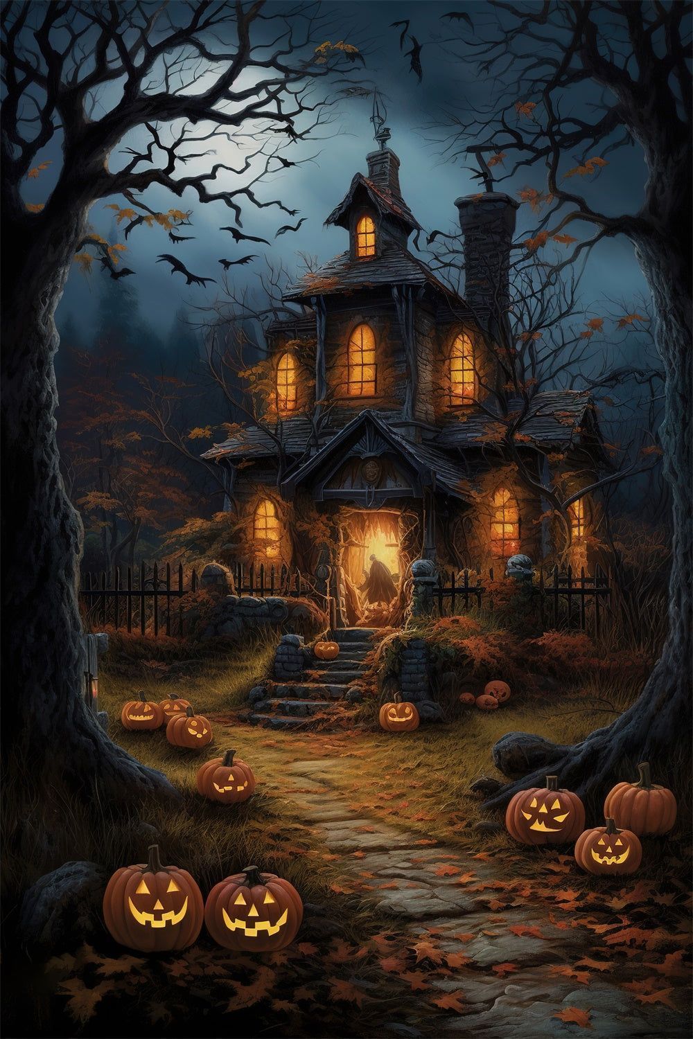 1000x1500 Halloween Night Woods Spooky House