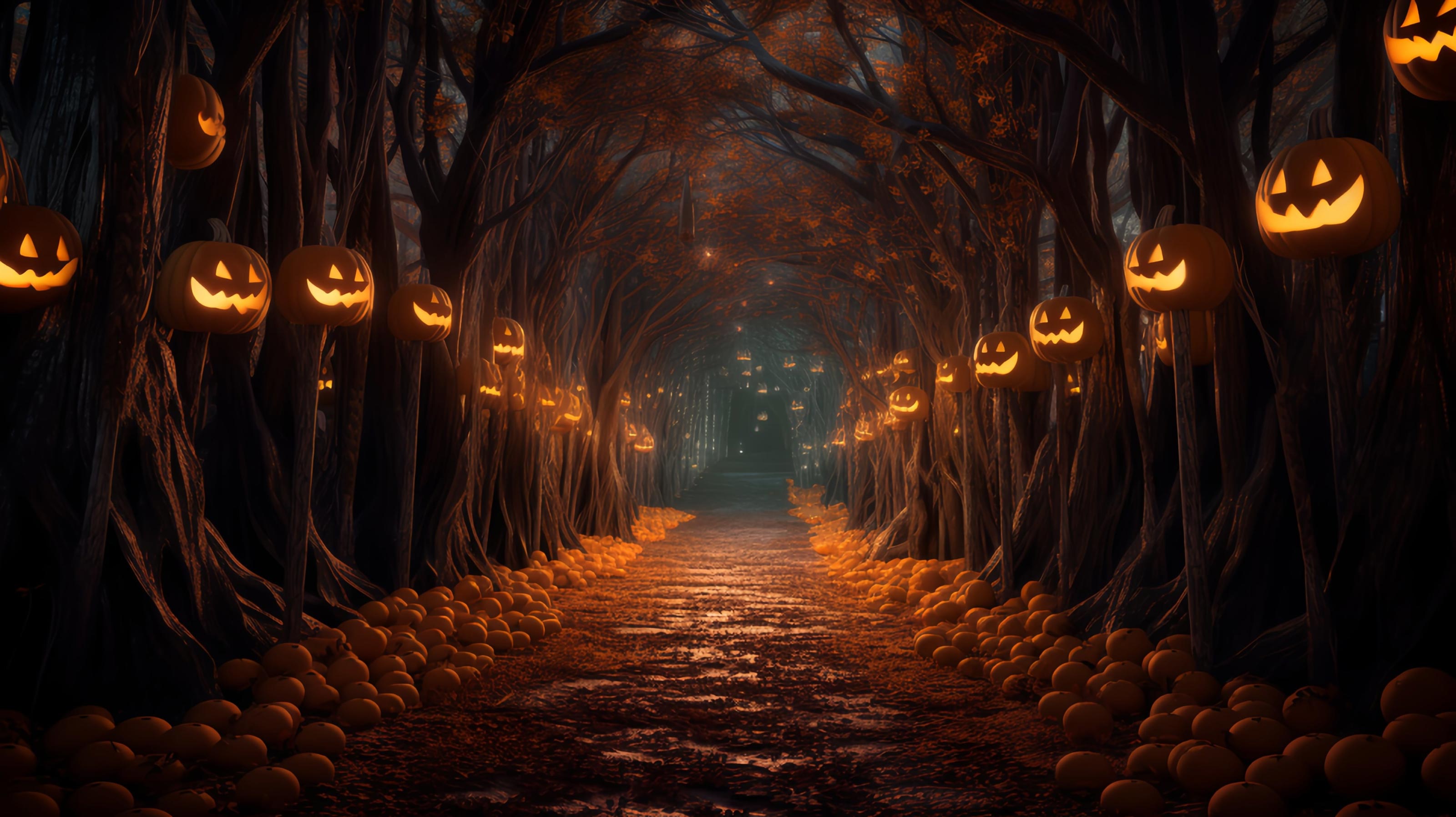 3200x1796 Halloween Forest Trail Wall Mural