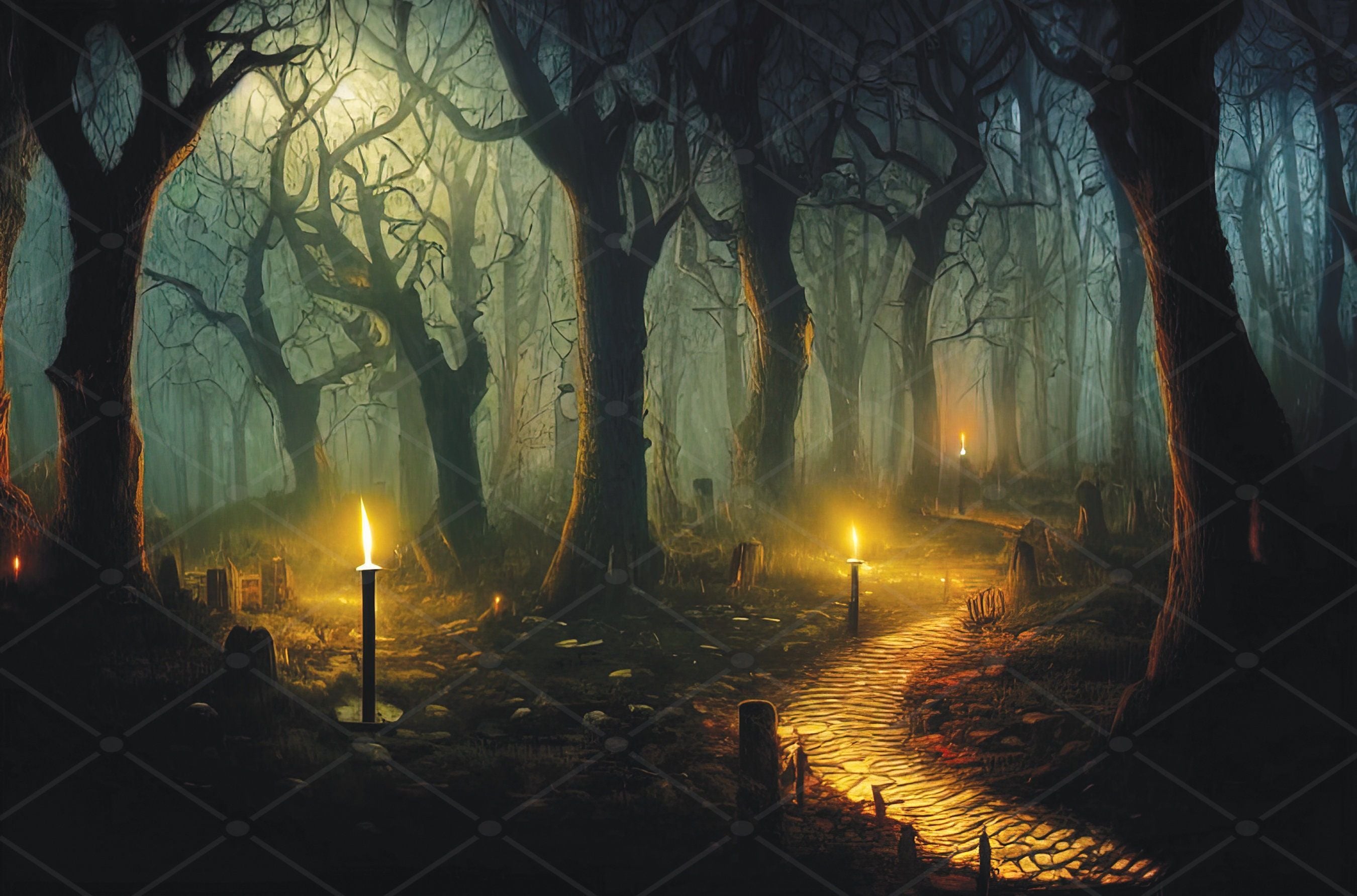 2700x1783 Dark Gothic Fantasy Candlelit Forest