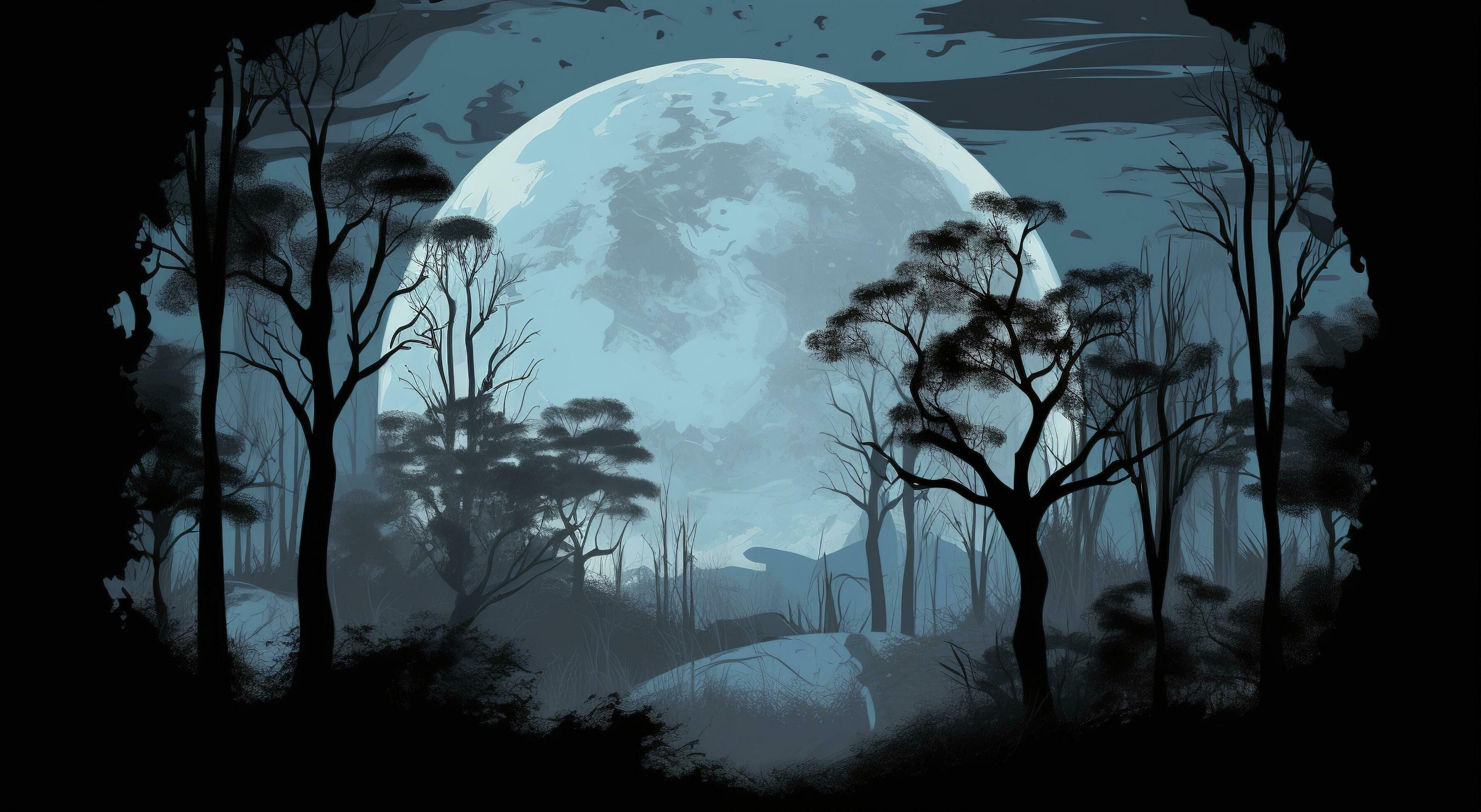 3574x1960 the landscape of a spooky forest at