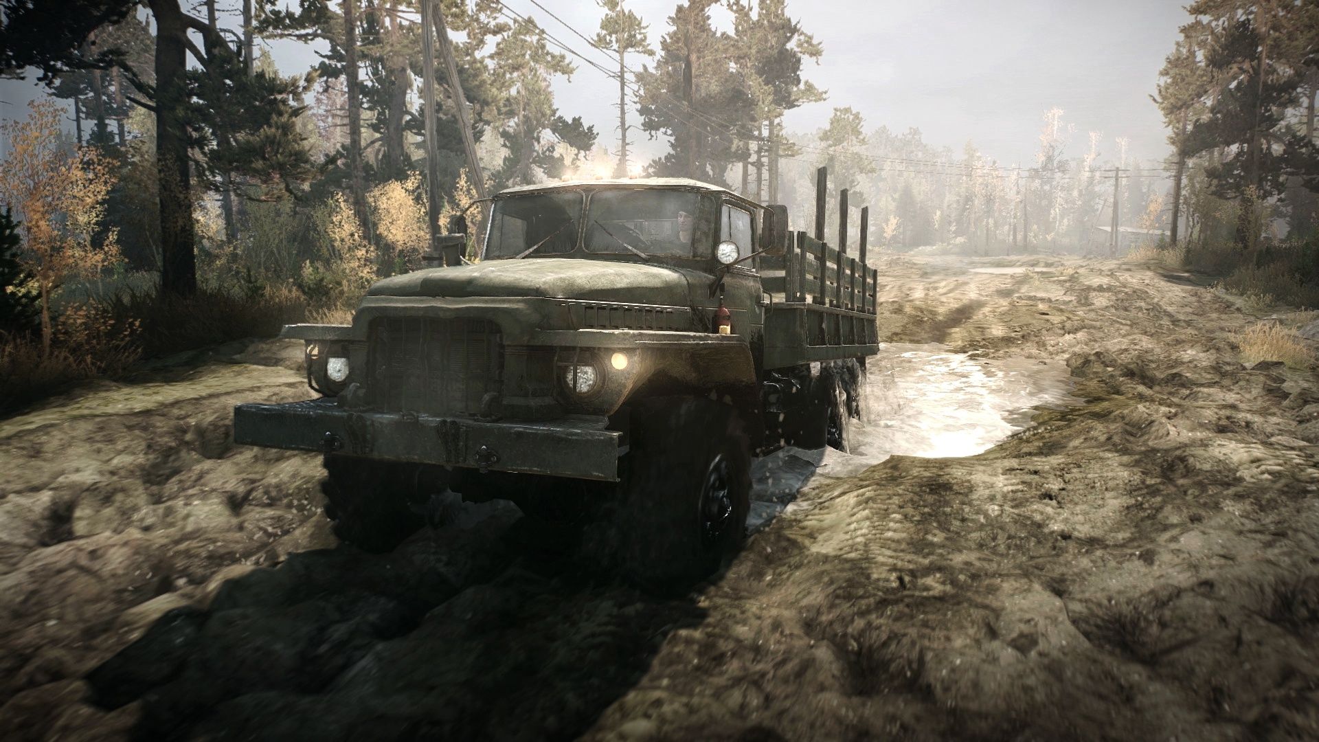 1920x1080 Wallpaper puddle, dirt, URAL, Spintires