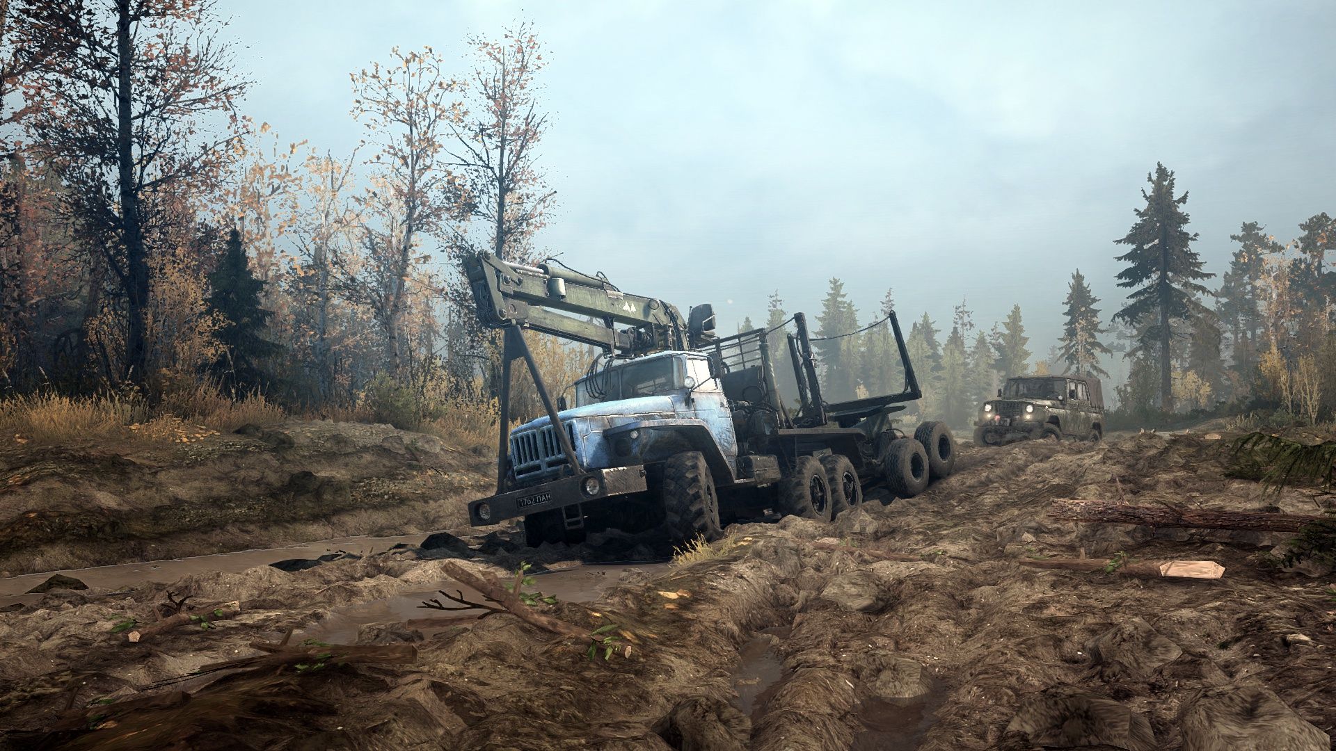 1920x1080 Wallpaper dirt, puddles, UAZ, URAL