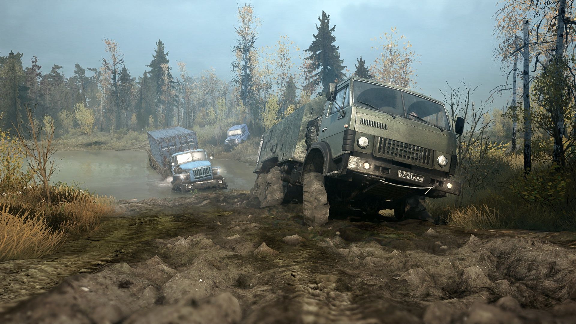 1920x1080 Wallpaper swamp, dirt, taiga, UAZ