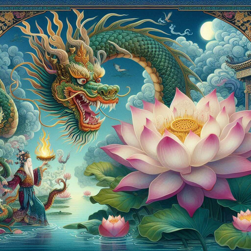 1024x1024 The Jade Dragon and the Lotus Flower