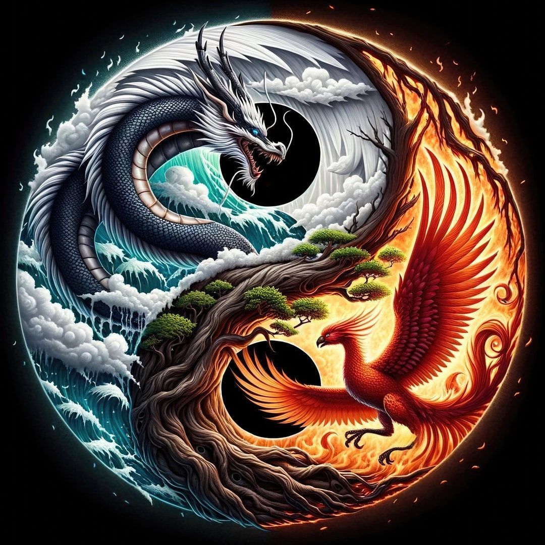 1080x1080 Dragon and Phoenix Yin and Yang Fantasy