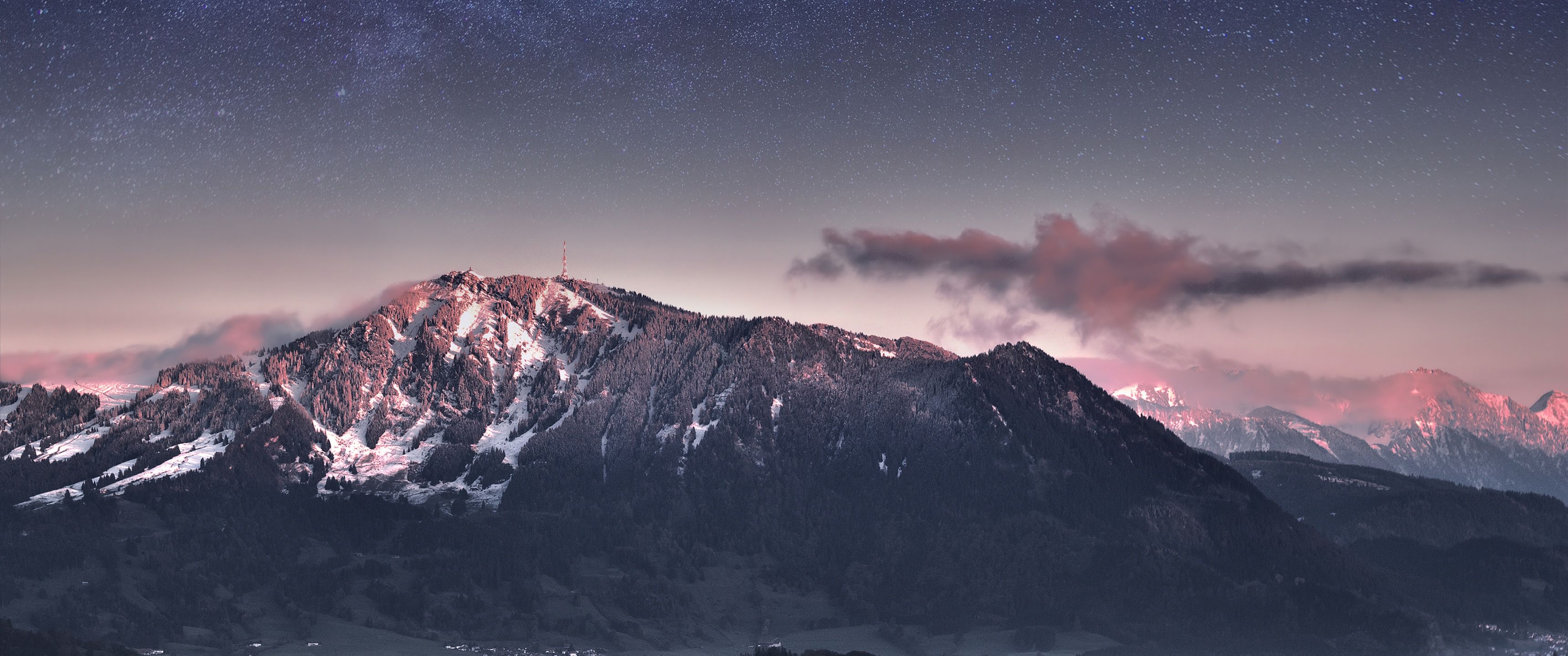 3440x1440 Mountains Wallpaper 4K, Bavaria, Night