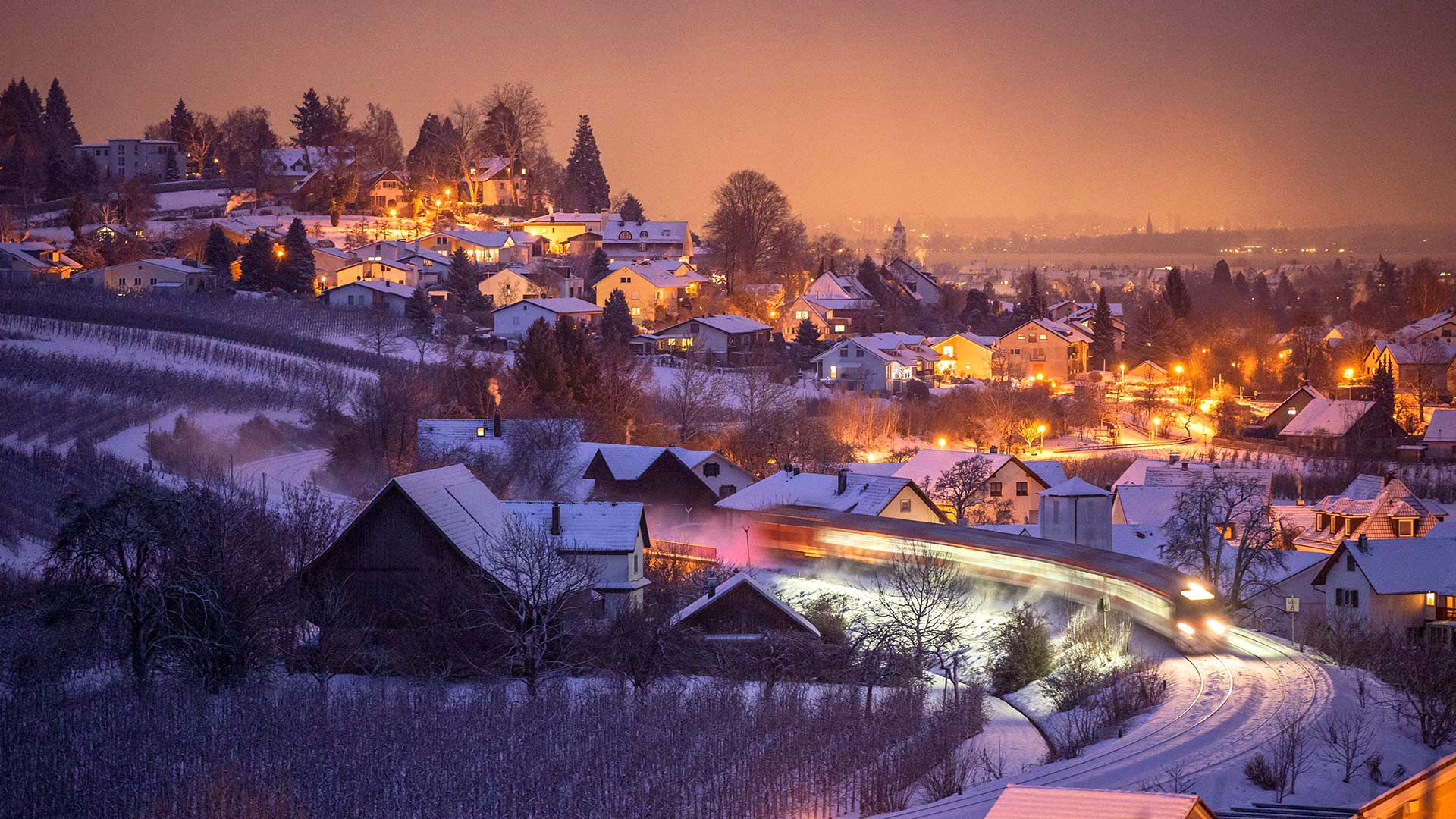 1920x1080 Wallpaper winter, night, lights, home