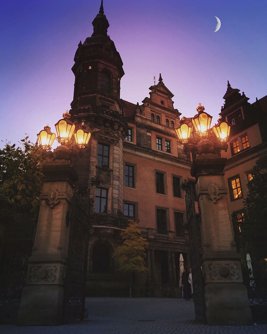 910x1137 Night, Moon, City, Germany, Dresden