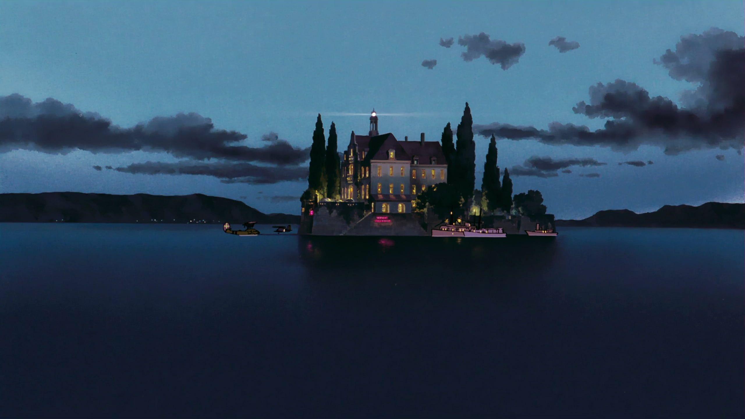 2560x1440 Brown concrete castle, Porco Rosso, Studio Ghibli, anime HD