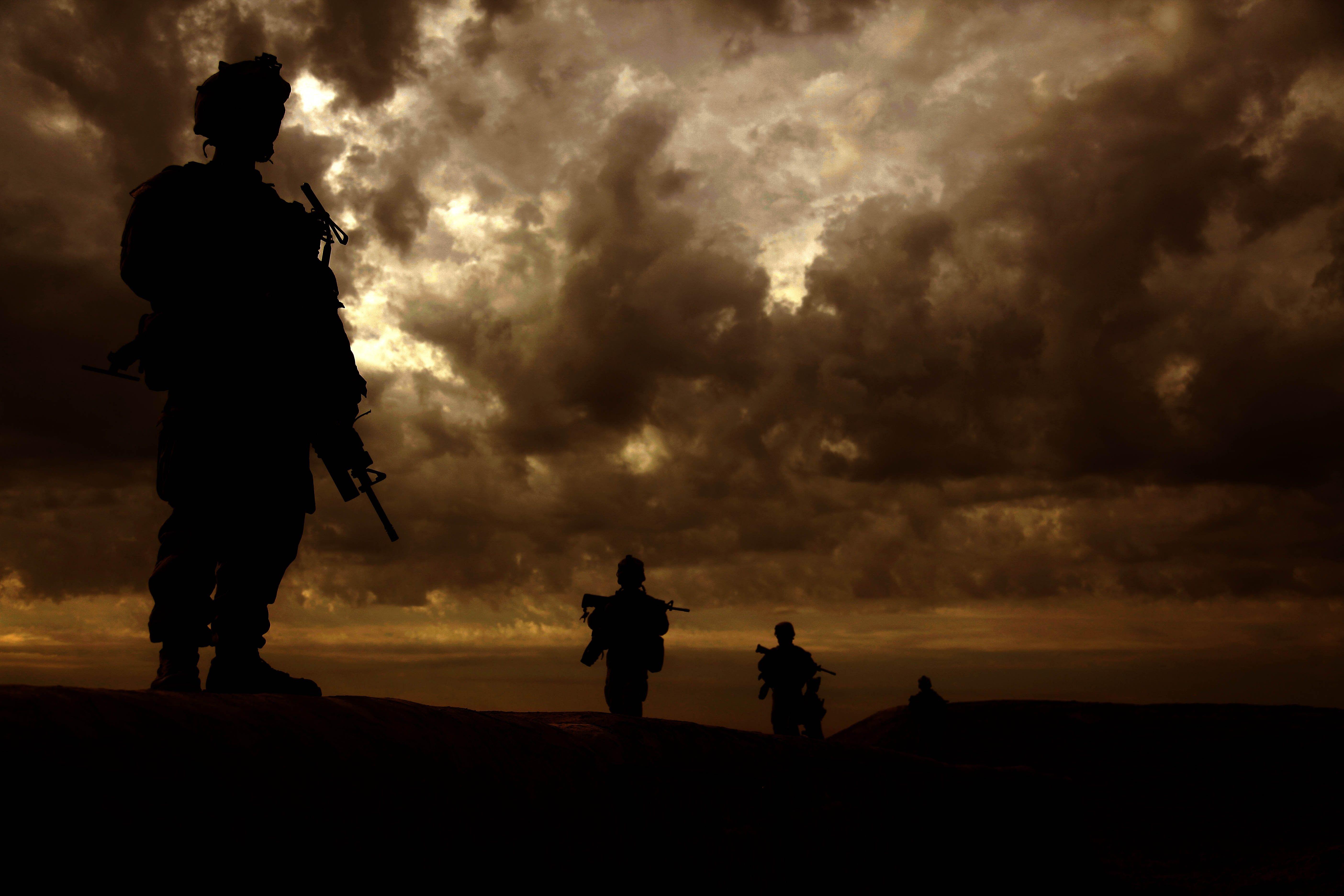5616x3744 clouds, war, night, military, silhouettes, Afghanistan, US Marines