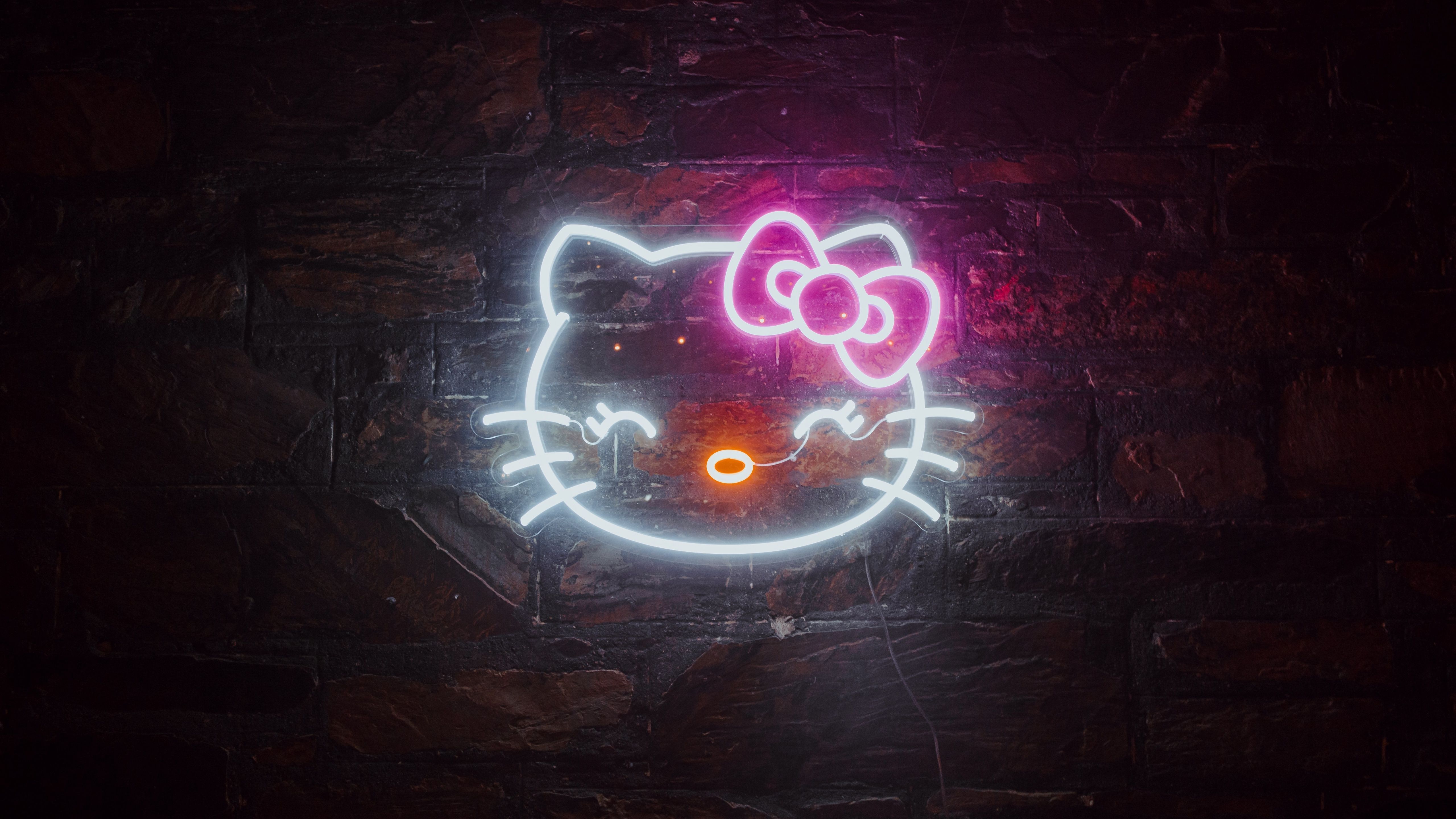 5120x2880 Hello Kitty Wallpaper 4K, Neon sign