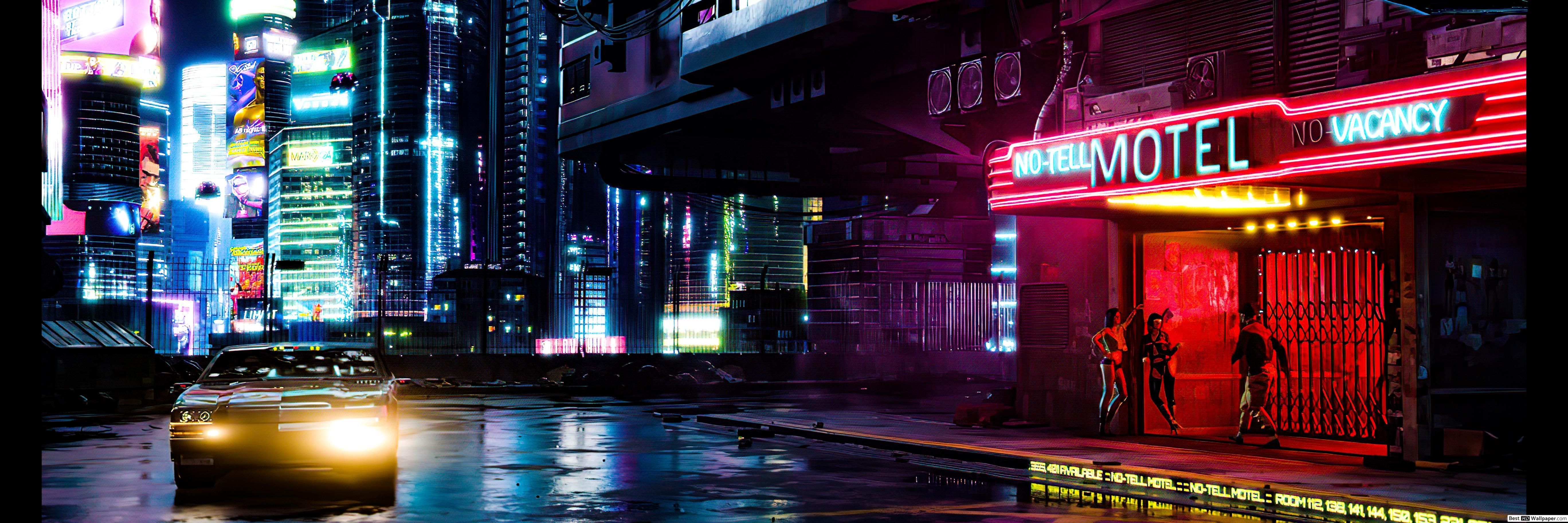 5472x1824 Cyberpunk Dual Monitor Wallpaper