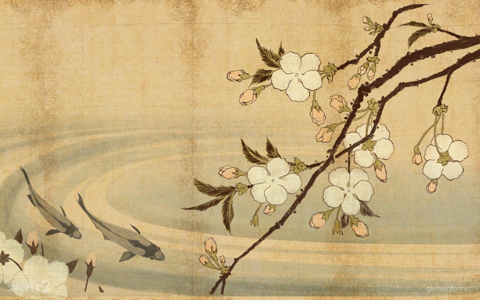 1920x1200 Wallpaper : painting, minimalism, artwork, branch, cherry blossom