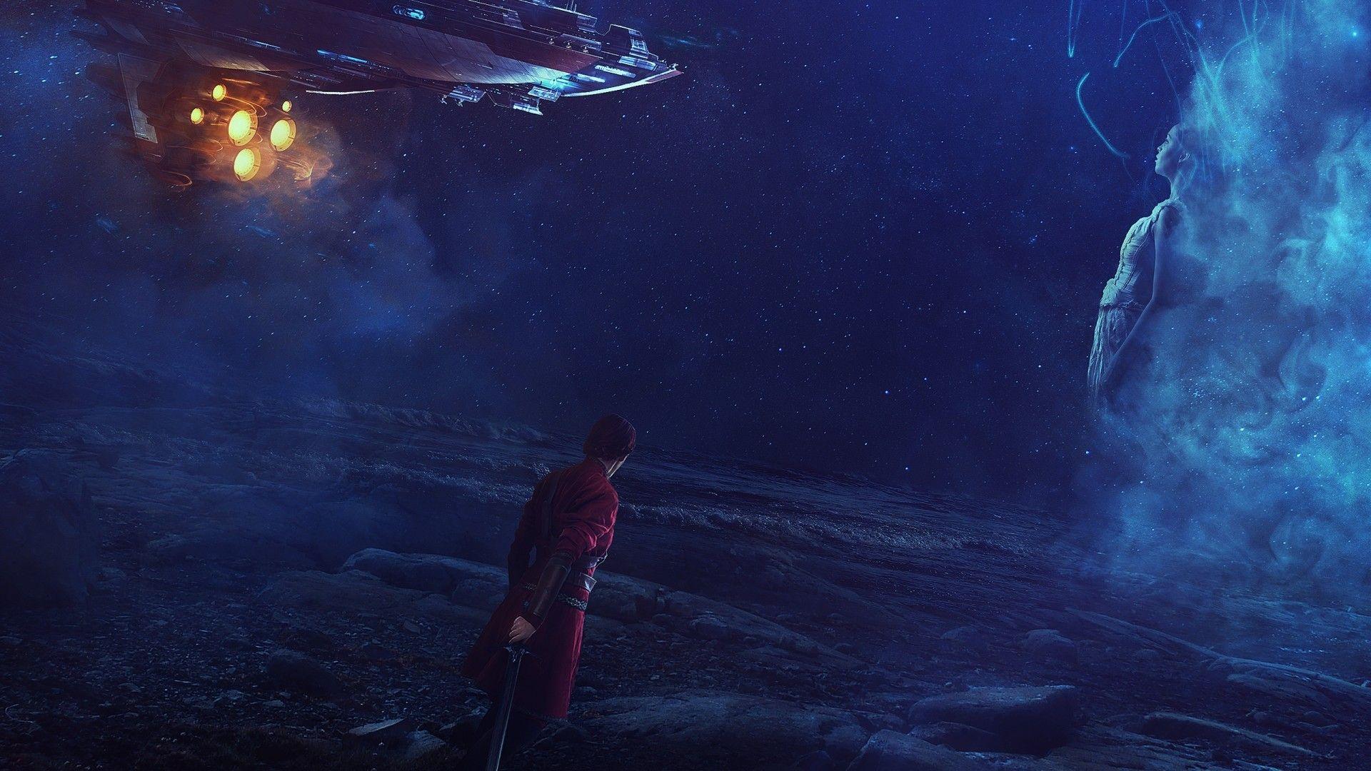 1920x1080 Download 1920x1080 Space, Sc Fi, Knight, Woman, Stars
