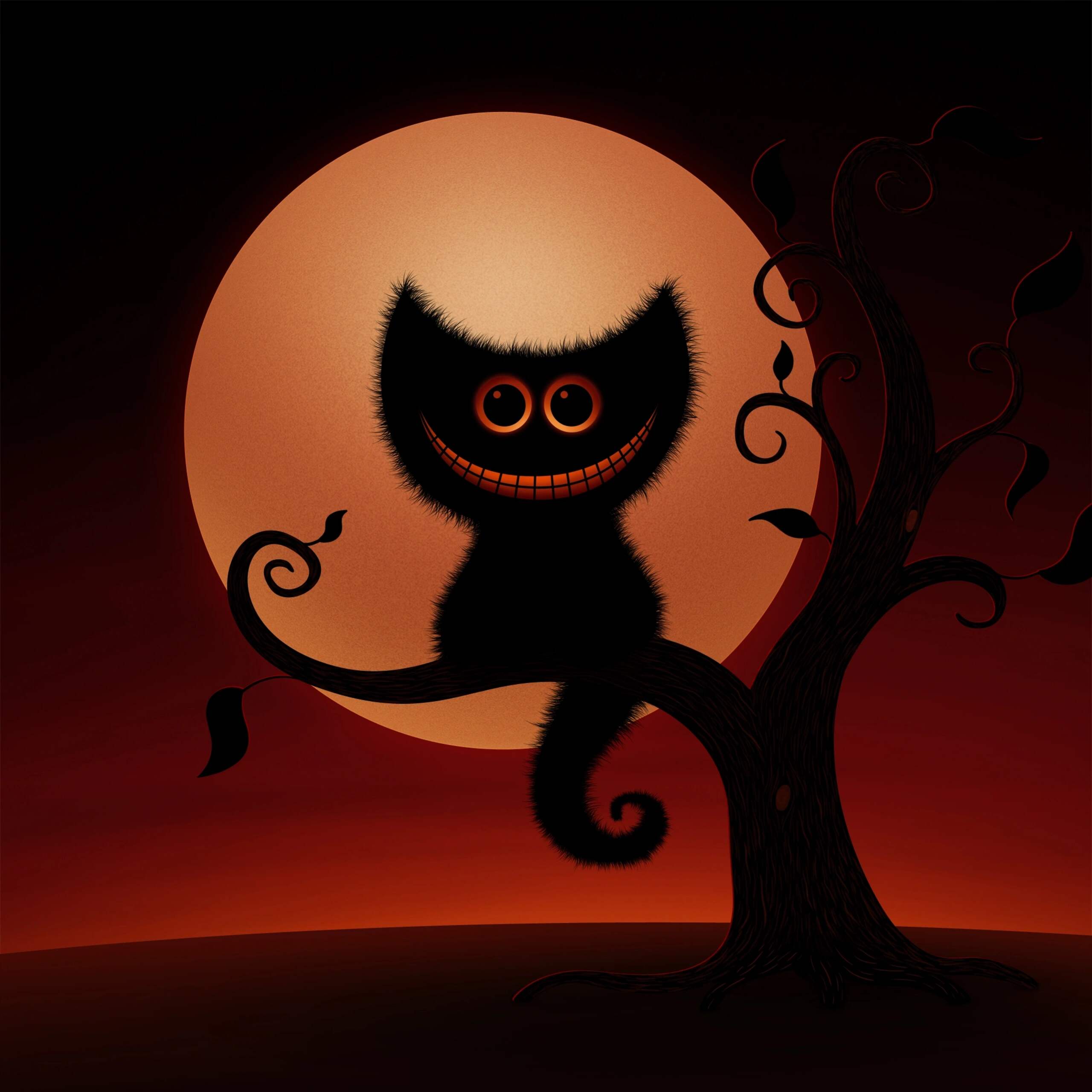 2560x2560 A Cheshire Kitten Halloween Night