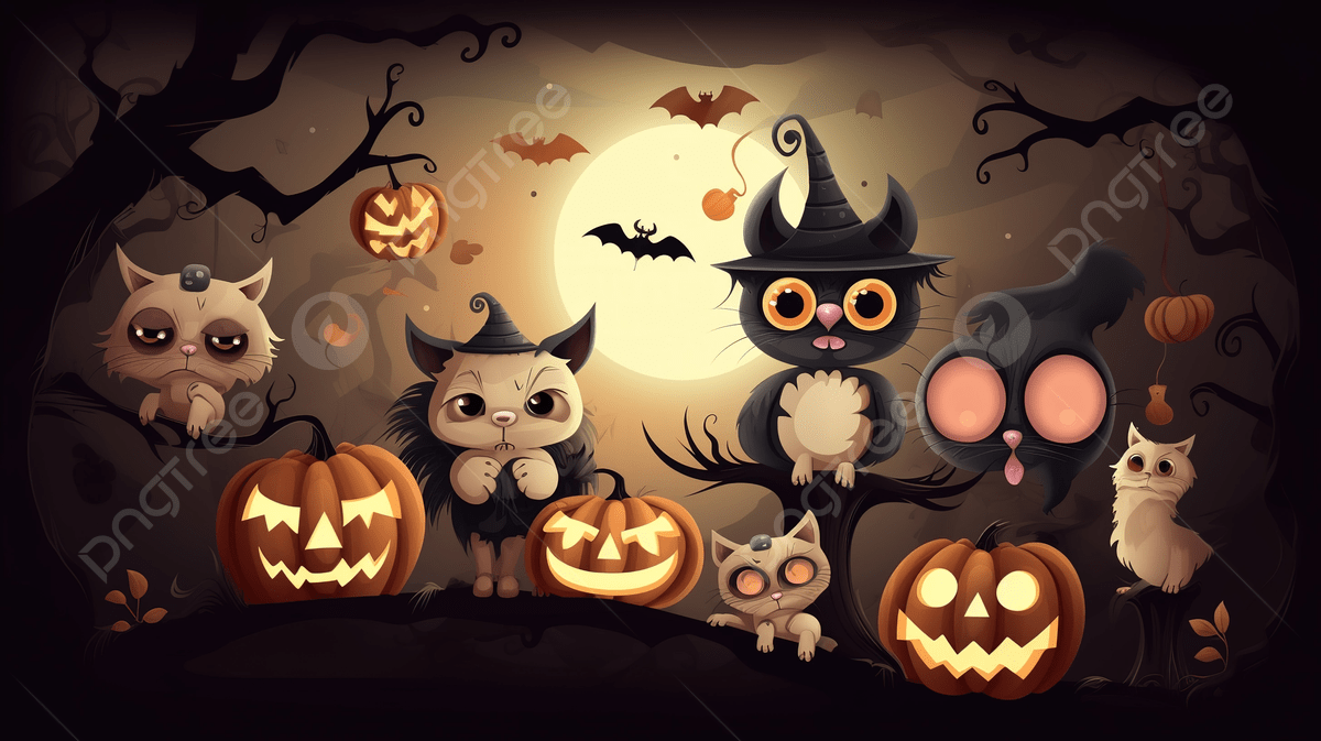 1200x673 Cute Halloween Cats In The Woods With