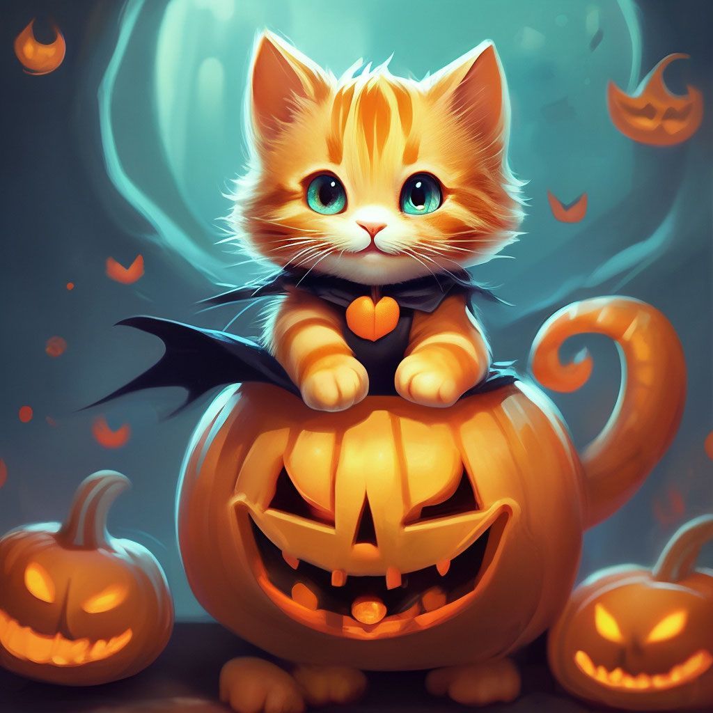 1024x1024 A cute Halloween cat and he has a