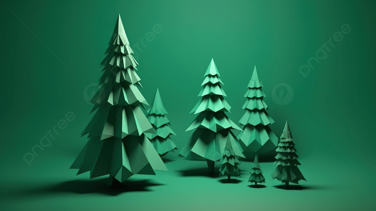 1200x673 3D Green Christmas Trees Background, 3D