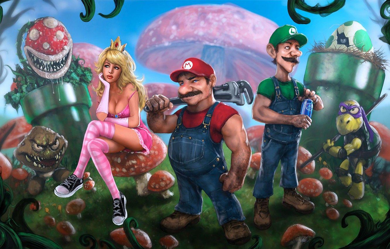 1332x850 Wallpaper Mario, Luigi, Princess Peach, Mario Bros, Goomba