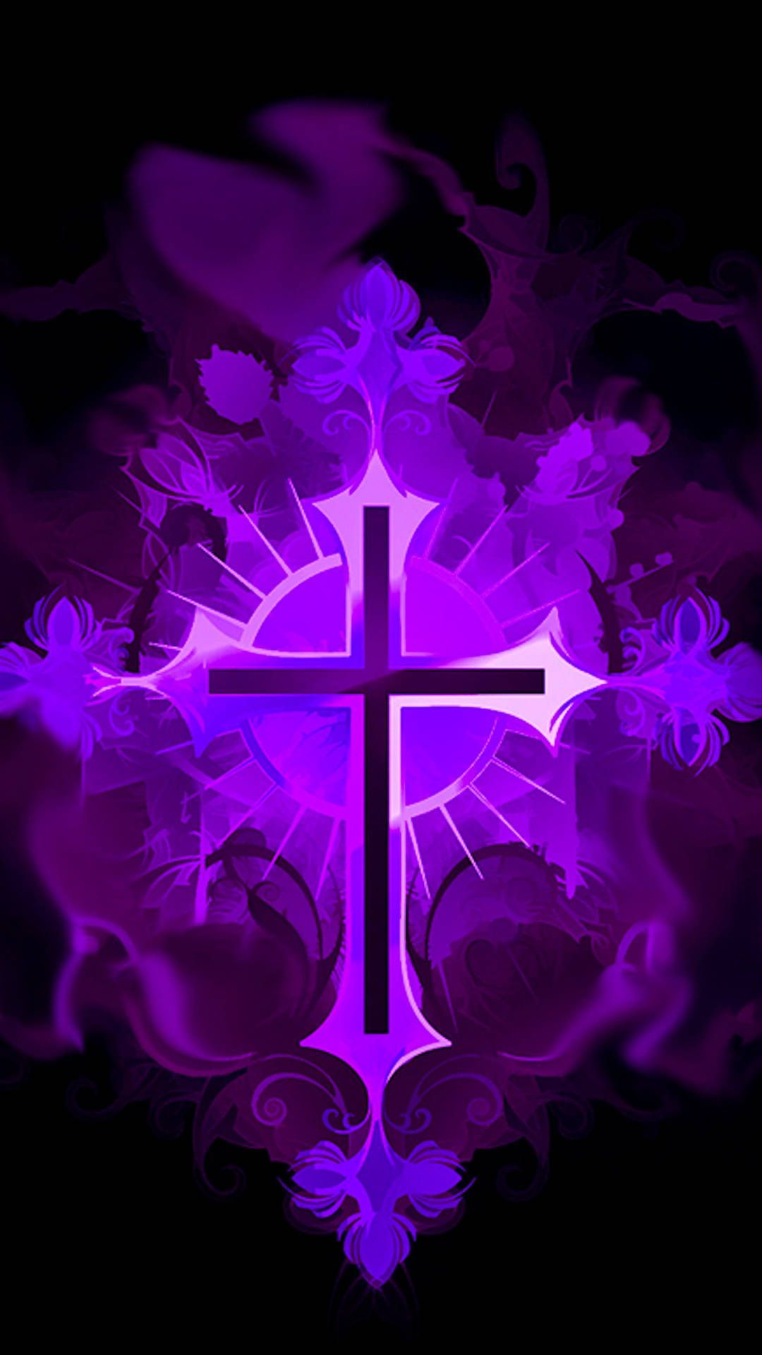 1080x1920 Download Jesus Cross Ornate Purple Aesthetic Wallpaper